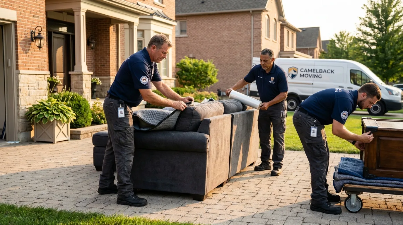 Large estate moving crew wrapping furniture in Glouster, OH