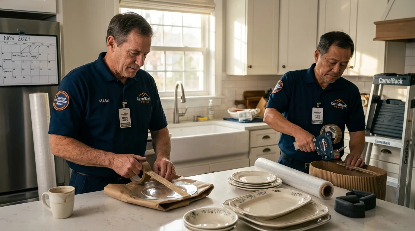 Professional crew packing kitchen dishware in Glouster, OH