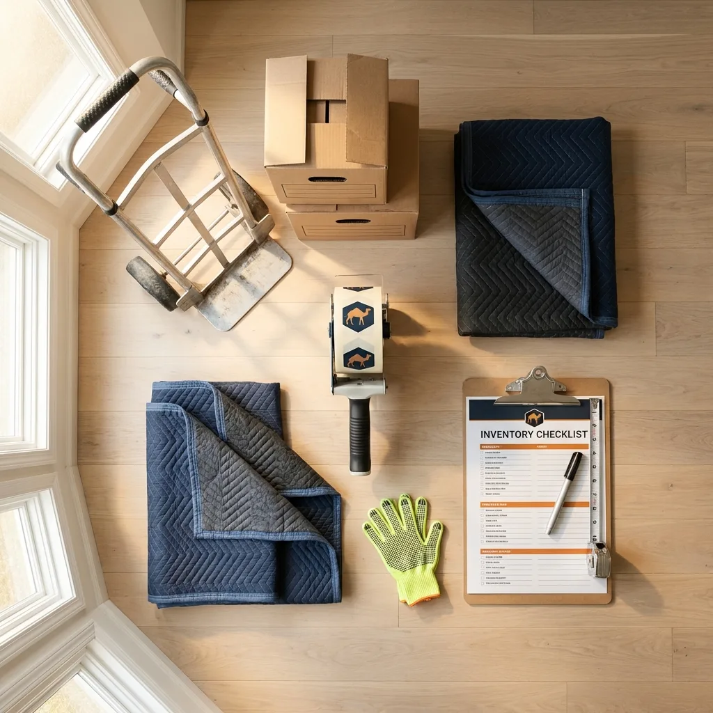 Professional moving supplies and packing materials layout for Glouster residential relocations